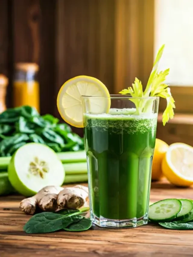 A vibrant green wellness elixir in a glass, garnished with cucumber slices and fresh herbs, radiating health and vitality. Emerald Elixir of Wellness