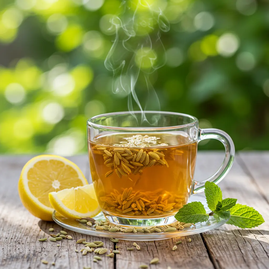 Fresh ingredients for Fennel Infusion for Spring Wellness including fennel lemon and honey arranged on a wooden surface