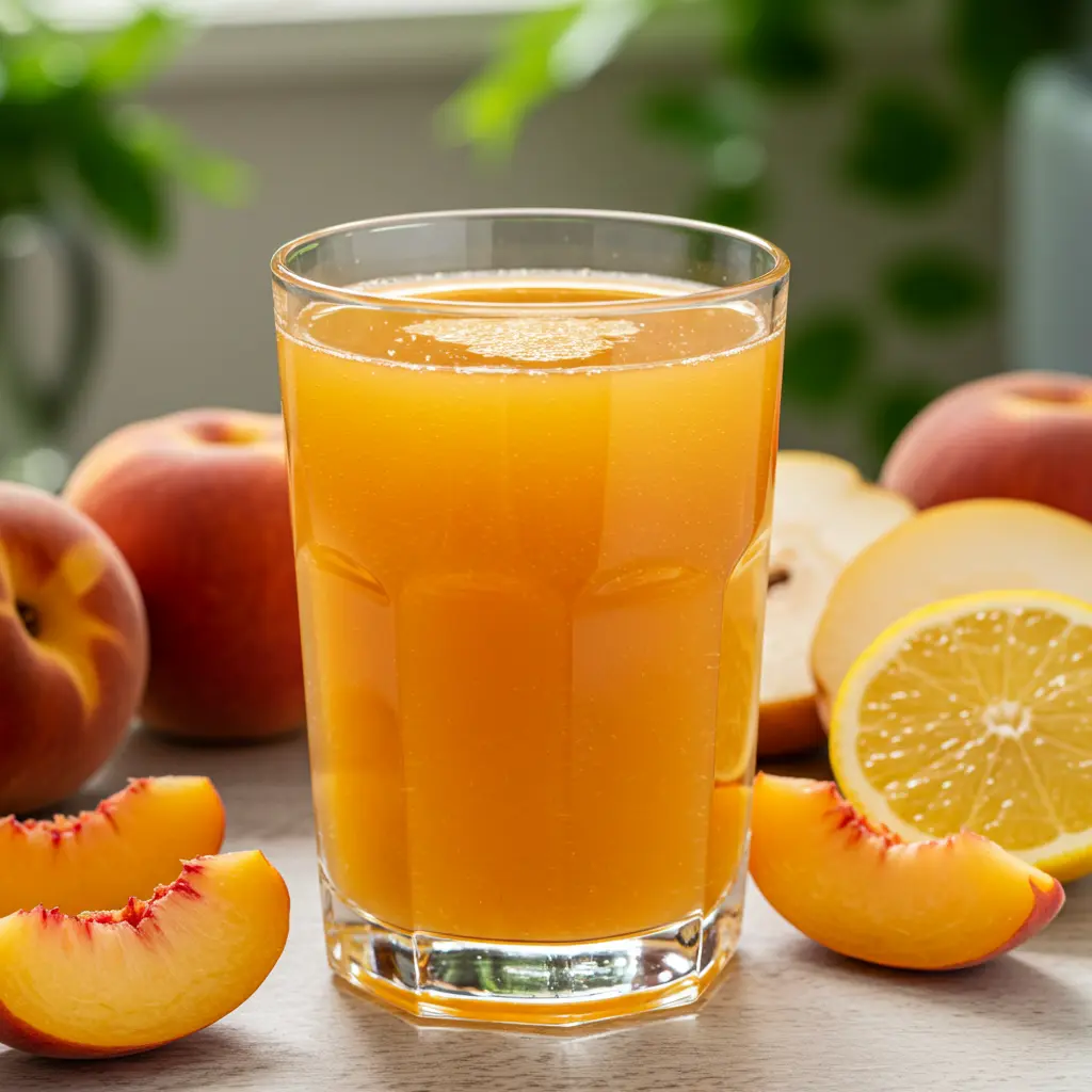 Golden Satin Elixir in a glass with fresh turmeric citrus slices and ice cubes