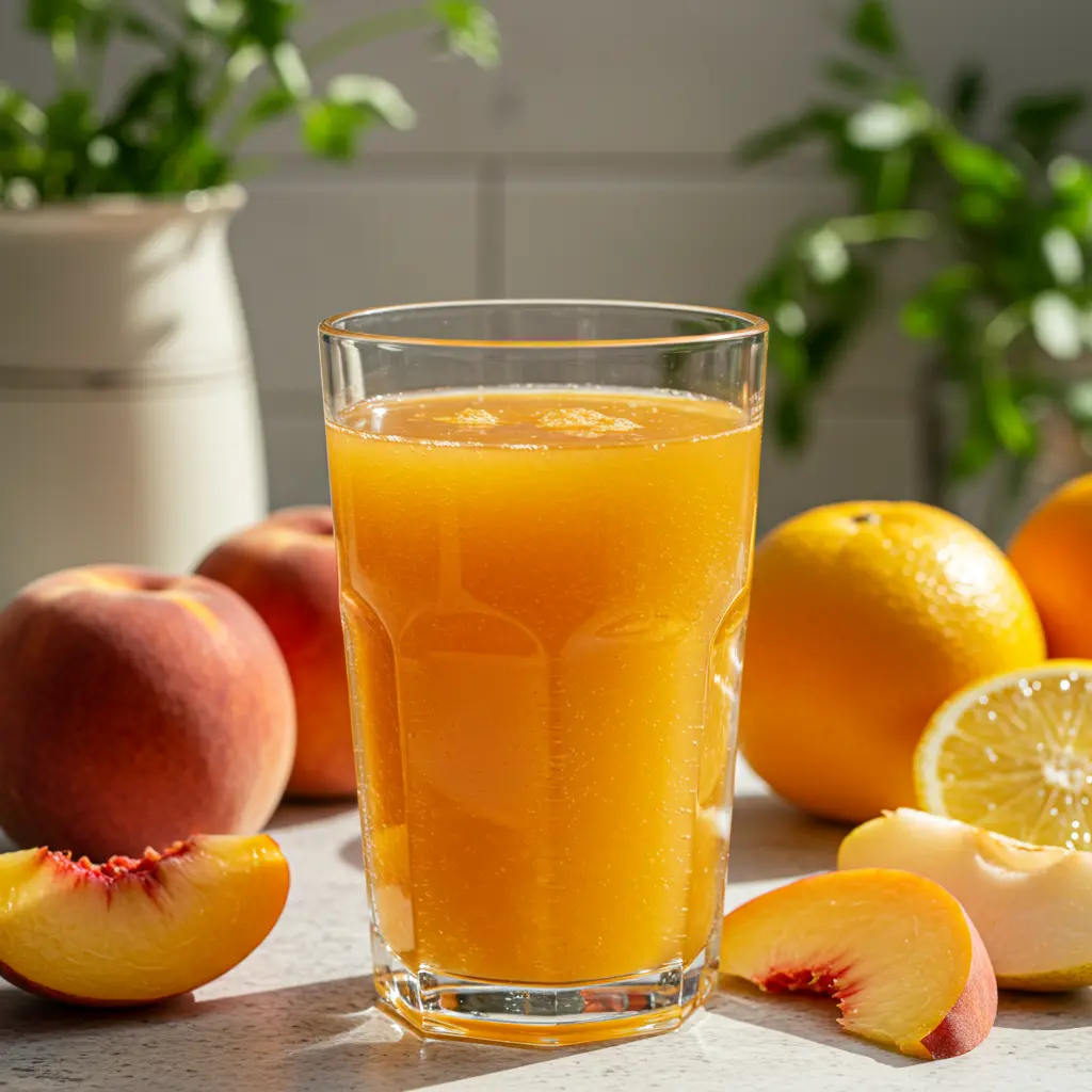 Golden Satin Elixir in a pitcher with turmeric oranges lemons and fresh ginger