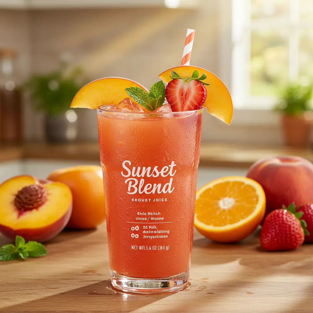 Radiant Sunset Elixir in a pitcher with orange slices pomegranate seeds and ice cubes