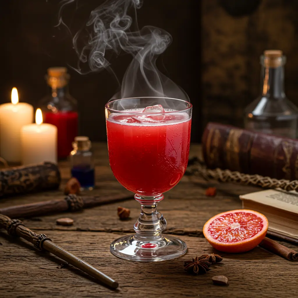 Wizards Potion in a pitcher with citrus slices berries and fresh herbs