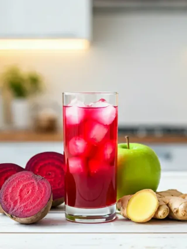 Beet the Odds A Heart-Healthy Juice : A deep crimson juice in a glass, garnished with a slice of beet and a sprig of mint, showcasing a heart-healthy and vibrant drink.