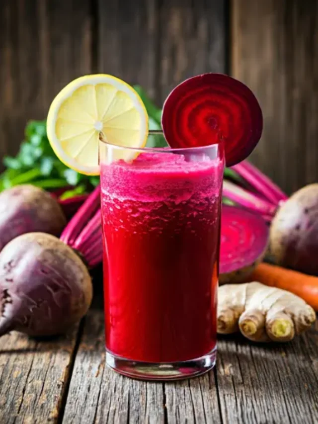 Can Not Beet It A Vibrant Root Elixir A bold red juice in a glass, garnished with a beet slice and a sprig of parsley, radiating earthy and vibrant energy.