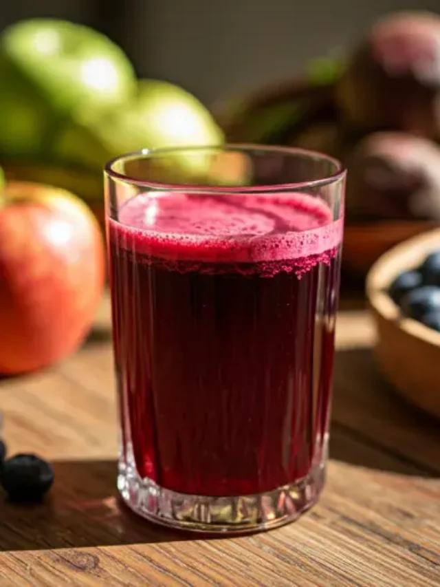 A stunning glass of Crimson Vitality Elixir, with a rich crimson hue, garnished with a sprig of rosemary and scattered pomegranate seeds .