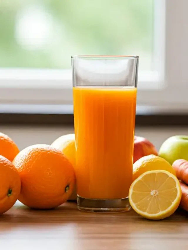 A vibrant glass of Simple Immunity Boost Elixir, glowing with a golden-orange hue, garnished with a slice of ginger and a sprinkle of turmeric.