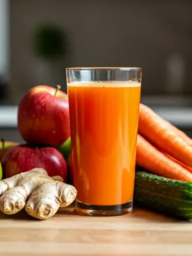 Morning Energy Booster is a golden-orange smoothie in a glass, topped with chia seeds and a slice of banana, exuding a vibrant and energizing morning vibe.