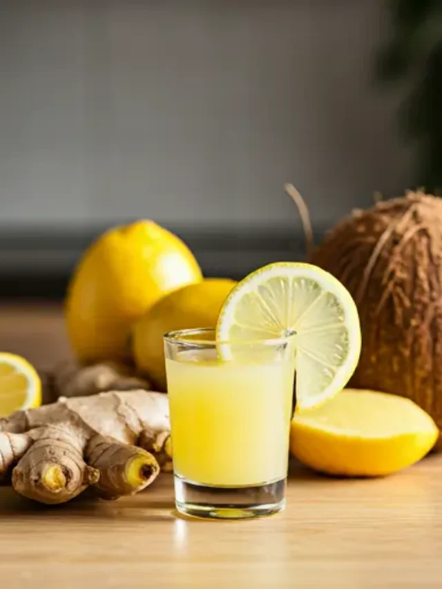 A radiant glass of Morning Revival Elixir, glowing with a golden-amber hue, garnished with a twist of orange peel and a sprig of thyme.