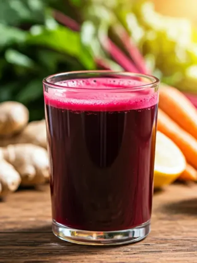 A radiant glass of Vitality Elixir for Blood Health, with a rich crimson hue, garnished with a sprig of fresh basil and a sprinkle of pomegranate seeds.