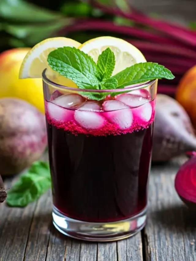 Beetroot Elixir A Nutrient-Packed Wonder : A vibrant red beetroot elixir in a glass, garnished with a beet slice and a sprig of fresh parsley.