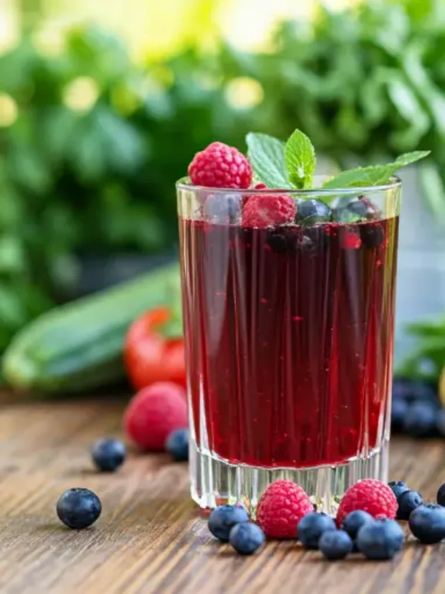 Berry Mint Elixir A refreshing berry-infused elixir with hints of mint, served over ice in a glass.