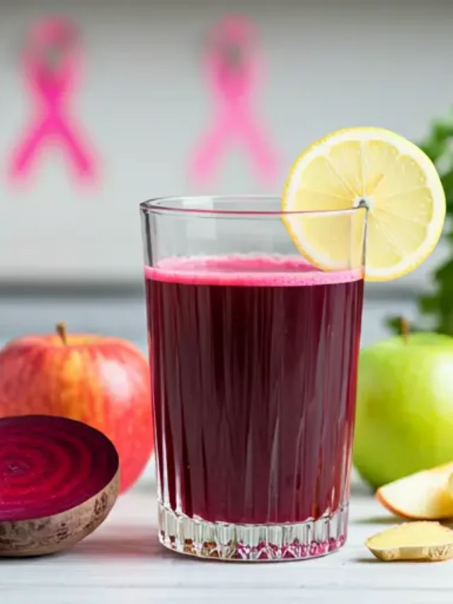 Pink Power Juice A vibrant pink juice served in a glass, garnished with fresh berries and a slice of citrus.